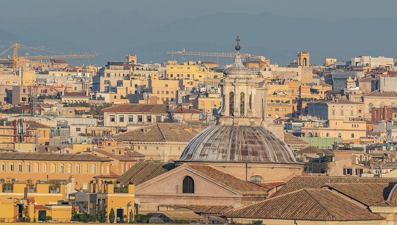 The rooftops of the old center and the dome of Santa Maria in Vallicella from above