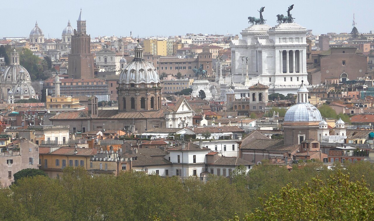 The domes and towers of the old center from the Janiculum, the Victor Emmanuel Monument behind