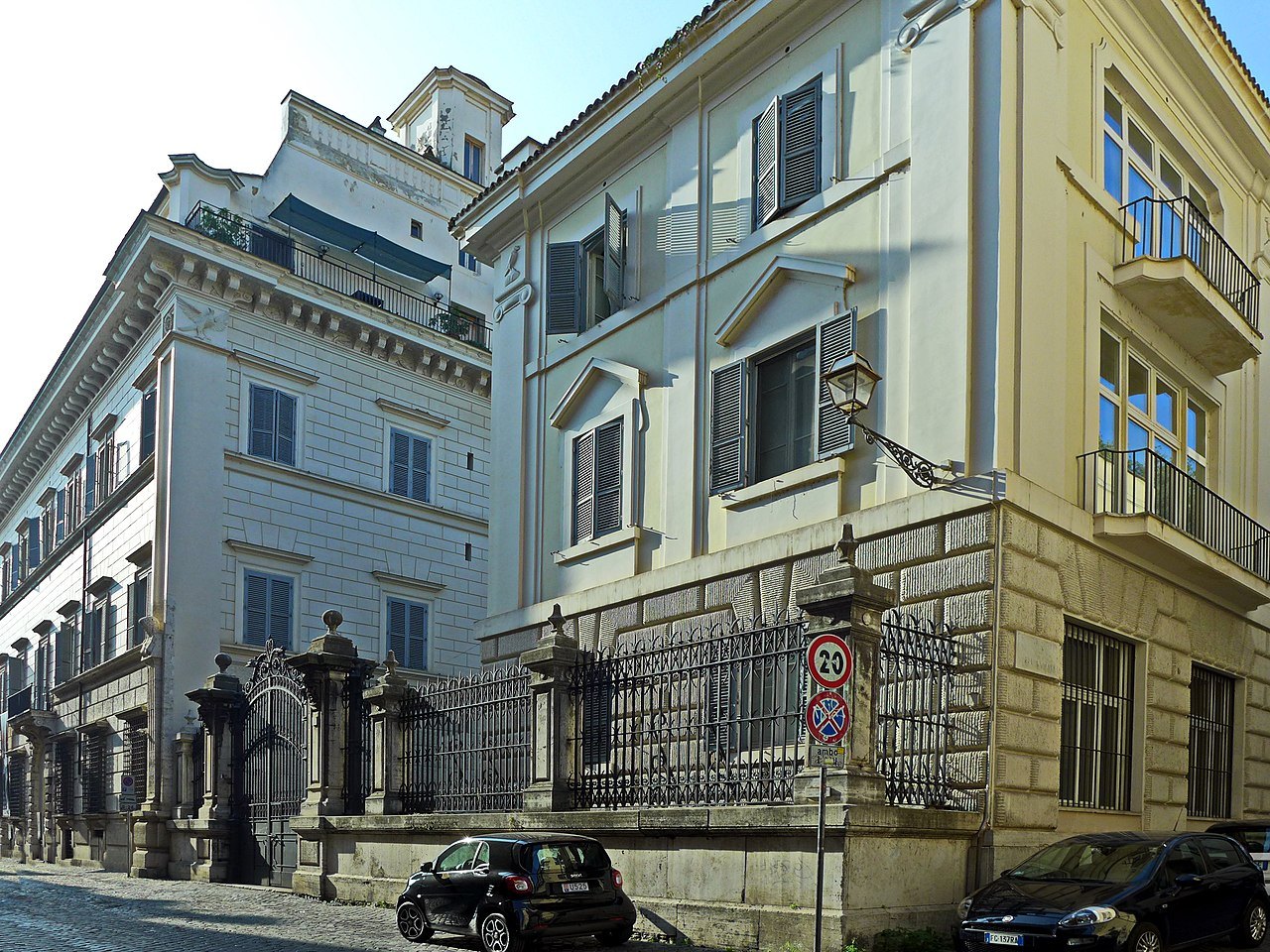 Palazzo Falconieri on Via Giulia, its pale façade on a quiet corner