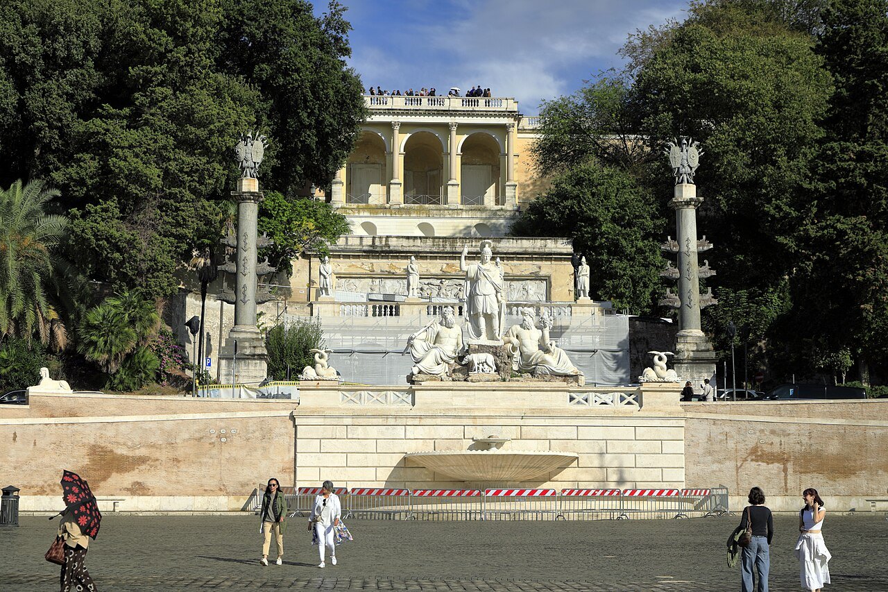 The fountain of the goddess Roma below the Pincio terrace in Piazza del Popolo