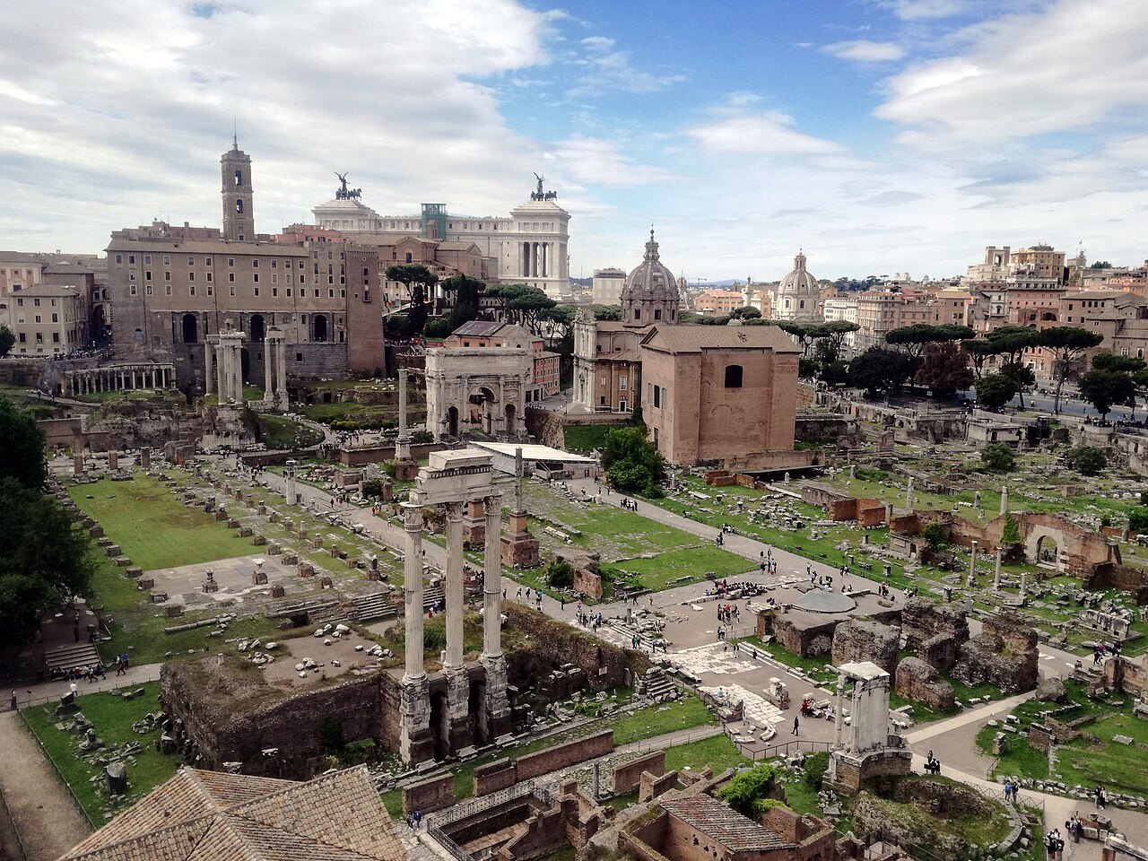 The Imperial Forums from above, the Victor Emmanuel Monument on the skyline