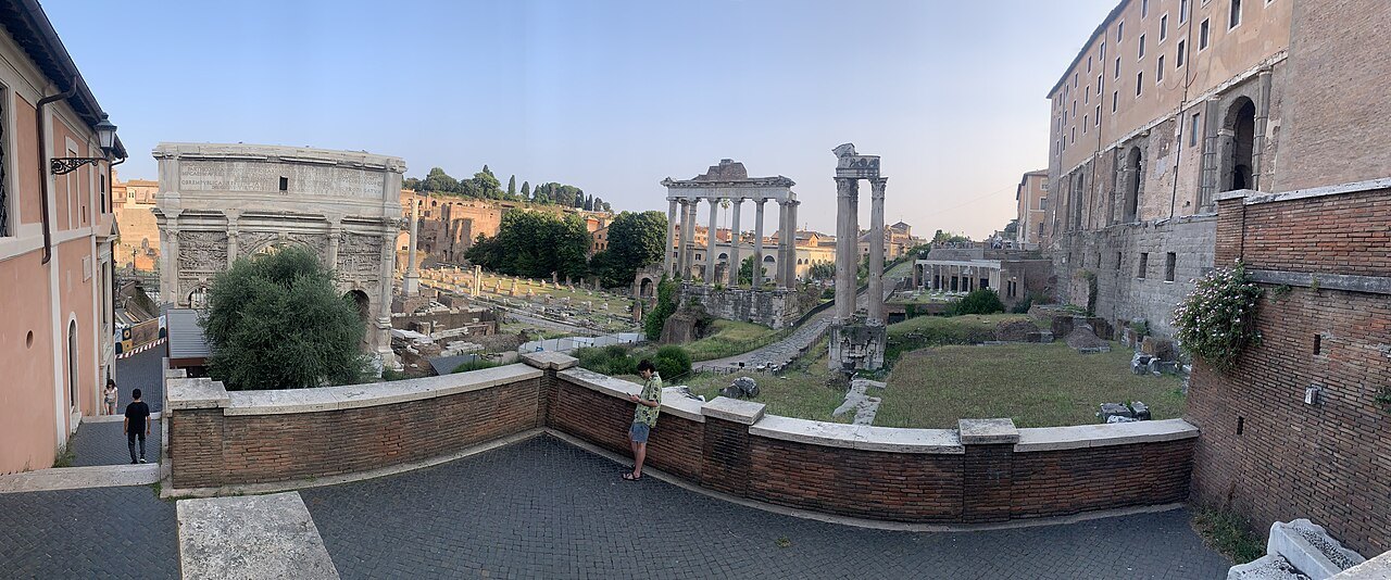 The Forum seen from the Capitoline end, the Arch of Septimius Severus on the left