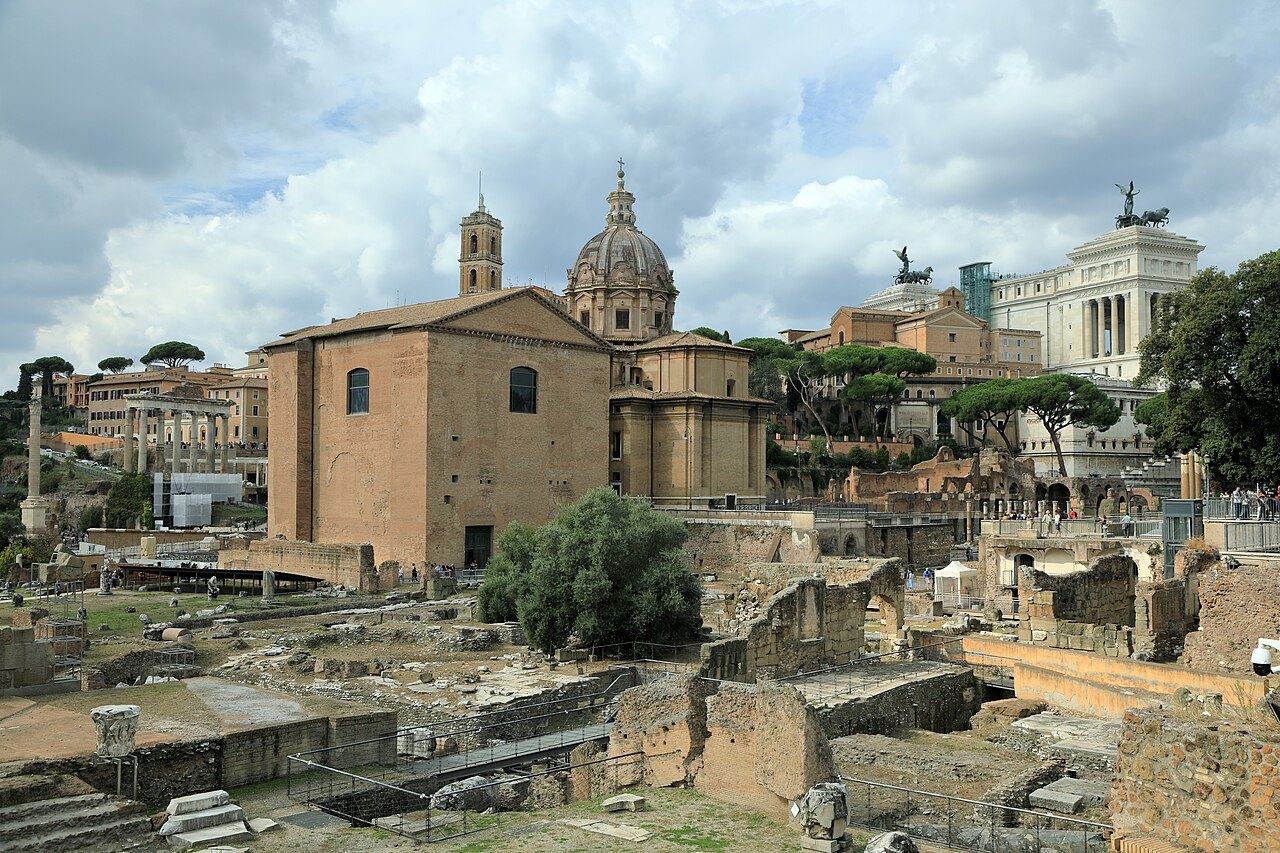 The Curia and the churches at the edge of the Forum, the Victor Emmanuel Monument beyond
