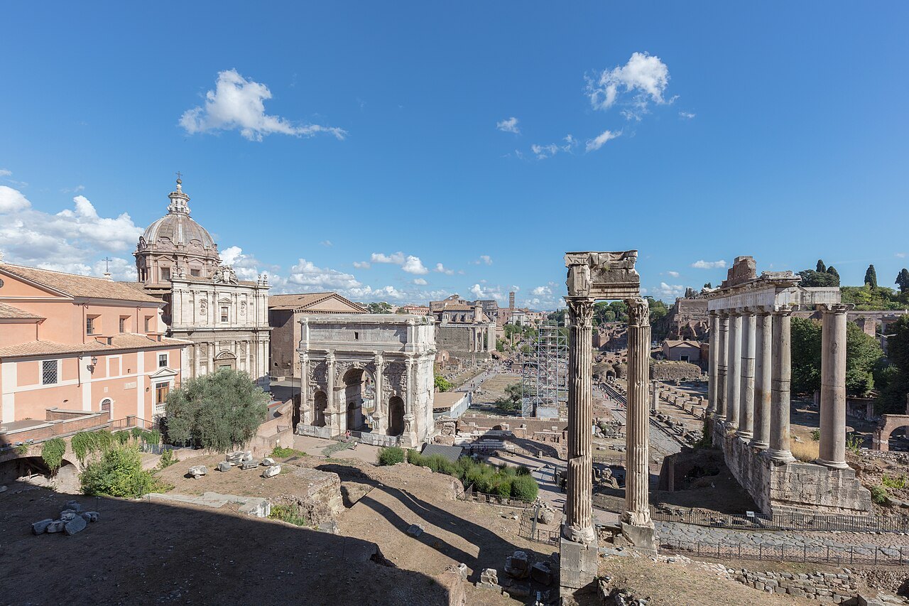 The Roman Forum from the Capitoline: the Arch of Septimius Severus, the Temple of Saturn and the churches beyond