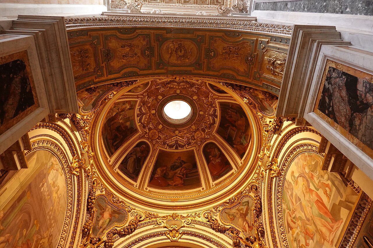 The painted dome of a side chapel in Santa Maria Maggiore, lit through its lantern
