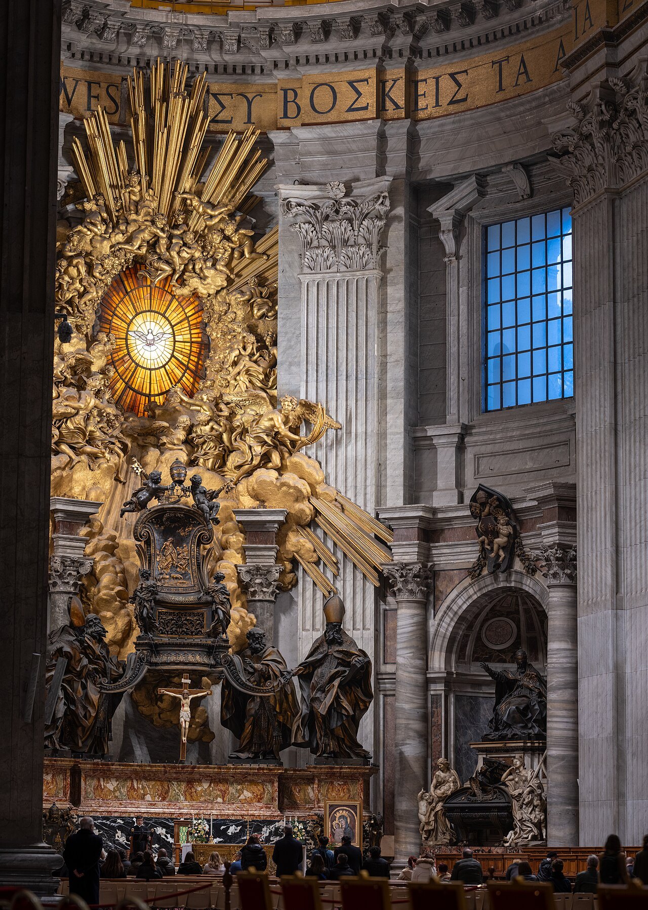 Bernini's Chair of Saint Peter in the apse of St. Peter's, lit by the golden window