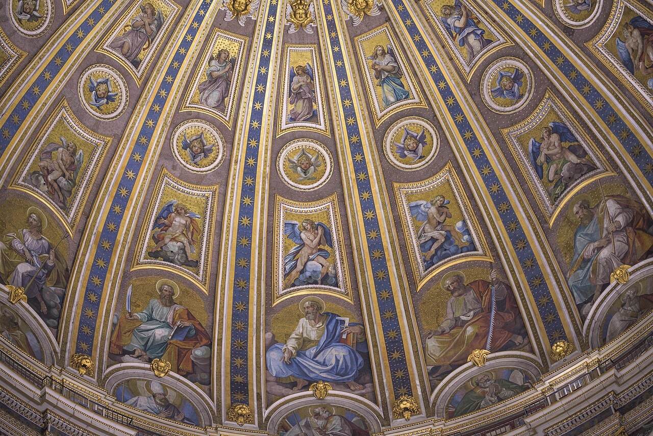 The mosaics of the dome of St. Peter's seen from below, figures in gilded panels