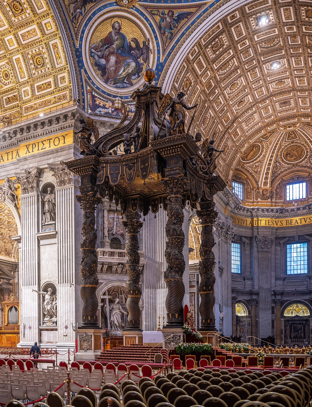 Bernini's bronze baldachin under the dome of St. Peter's, the apse beyond