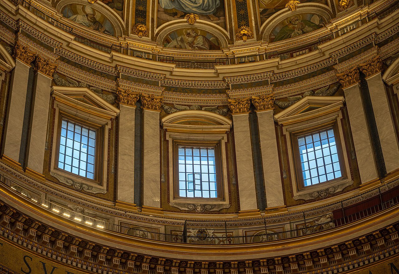 The inside of the drum of St. Peter's dome, its windows between paired columns