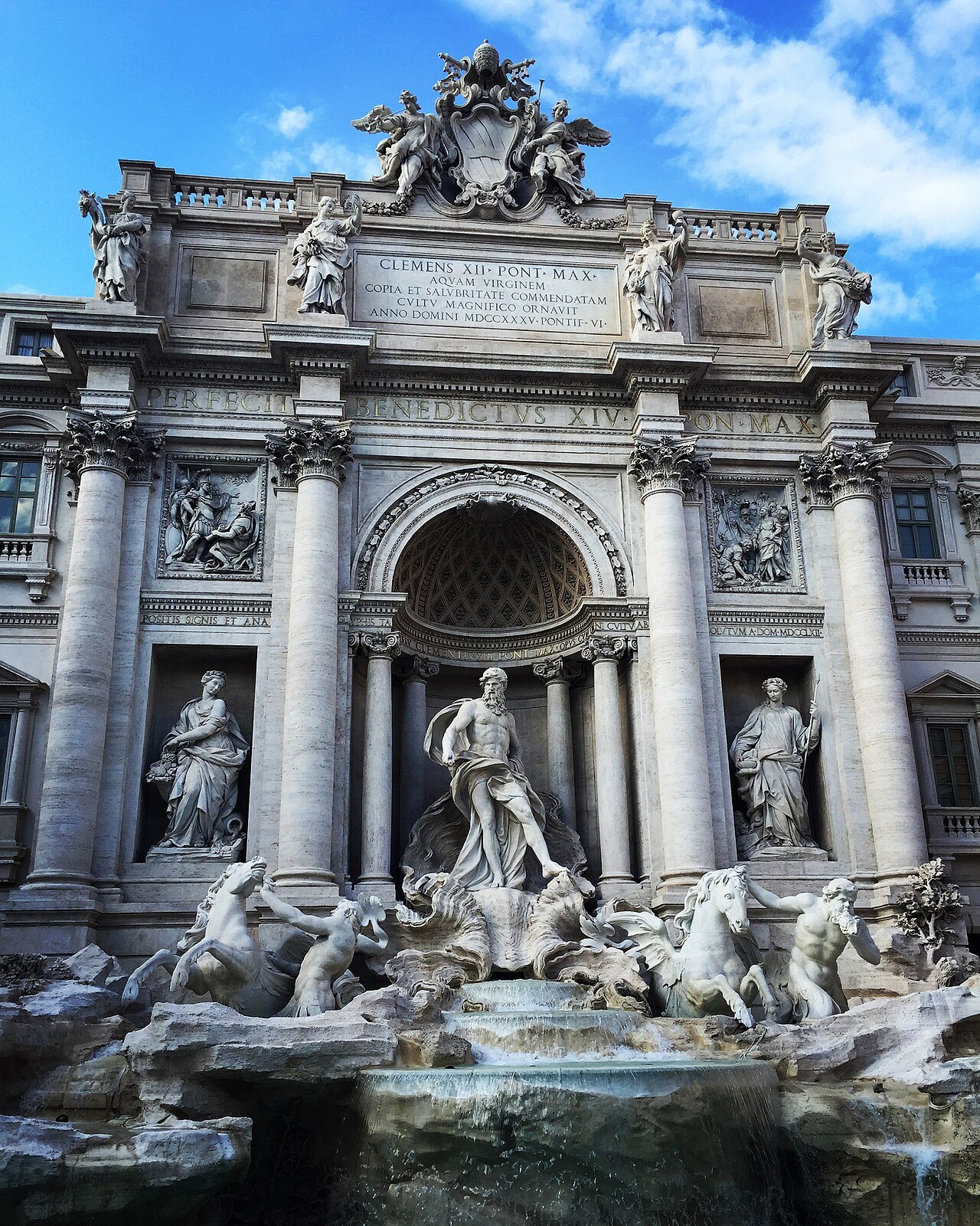The central niche of the Trevi Fountain with Oceanus and his sea horses