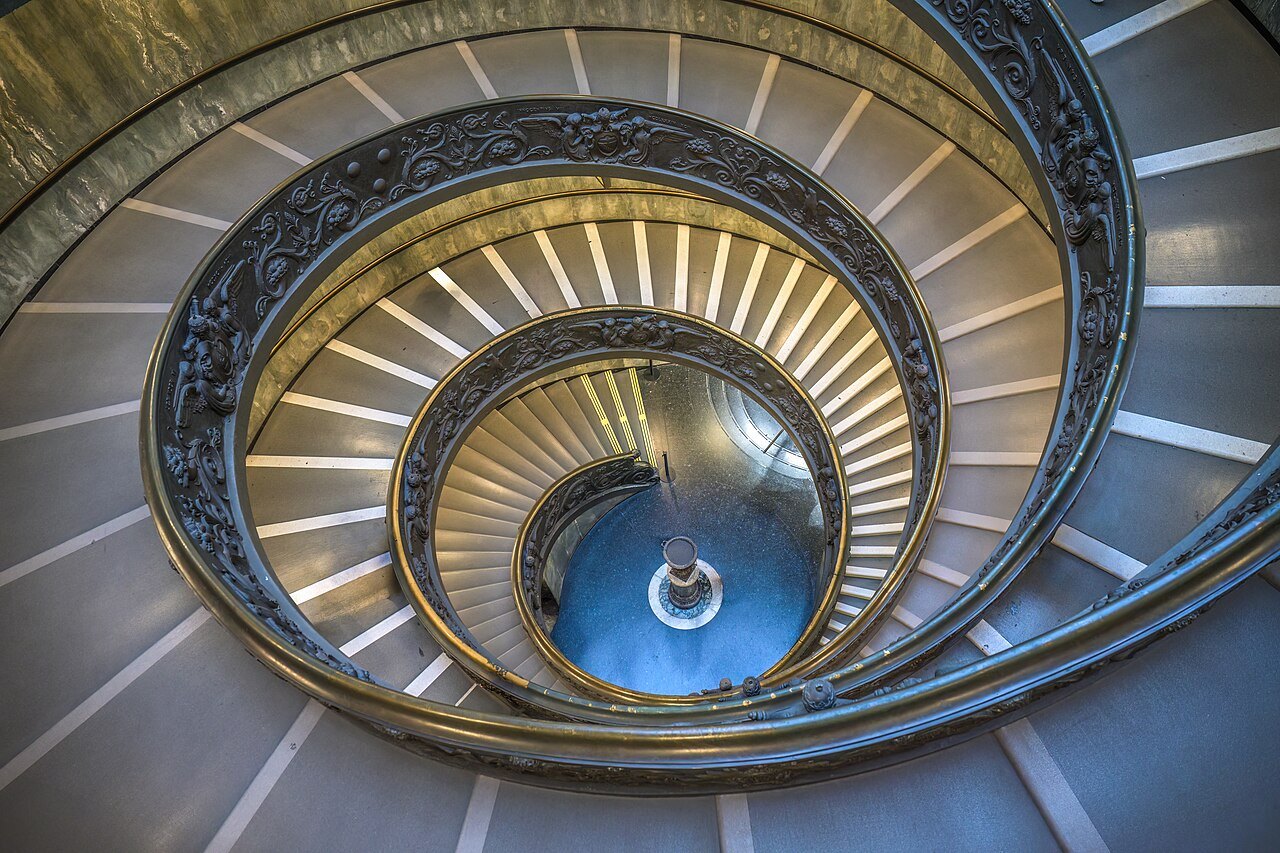 The double spiral staircase of the Vatican Museums seen from above