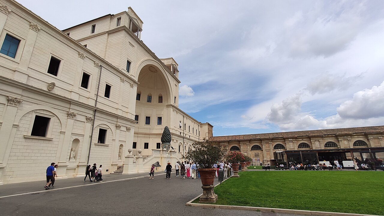 The Cortile della Pigna in the Vatican Museums, a lawn beside the great niche